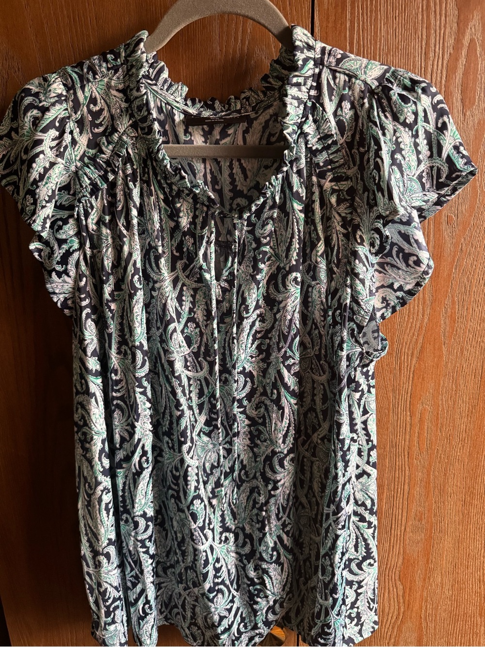 Lane Bryant 18/20 Black Blouse with Mint and White Paisley